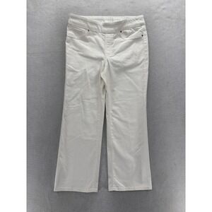 Chico's Pull On Straight Leg Crop Jeans Womens 0.5 White Alabaster Stretch Denim